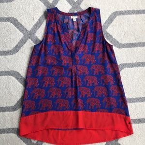 Red and blue silk elephant blouse, by Hatley